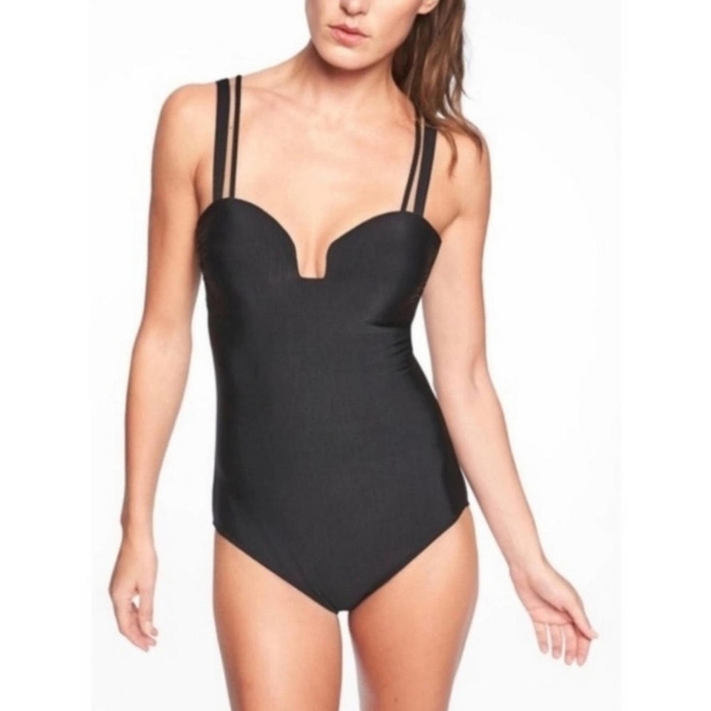 New!Athletica Aqualuxe Square  Plunge One‎ Piece Swimsuit